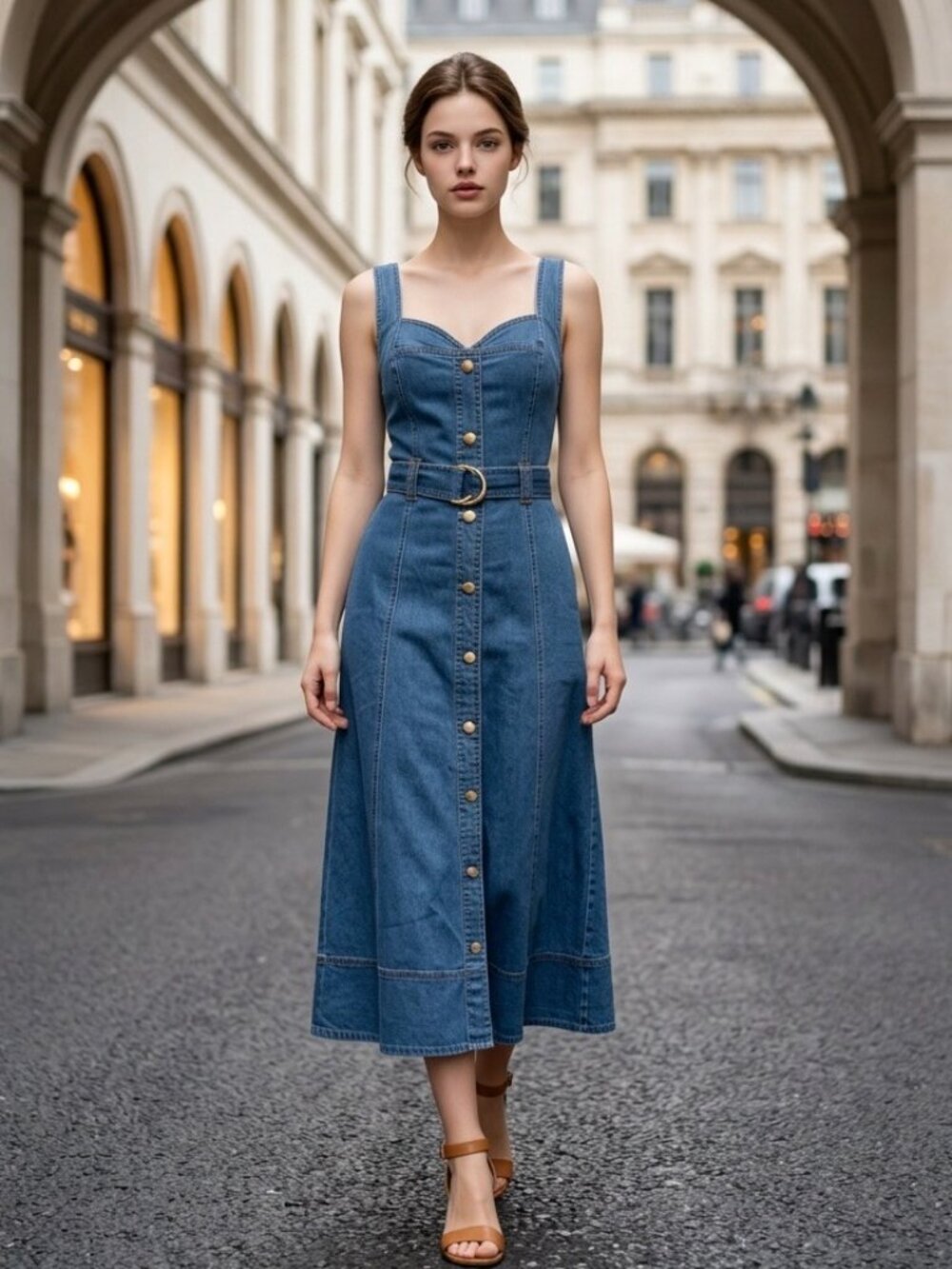 NWT House of Harlow 1960 Denim Belted Button Front Midi Dress Size 4